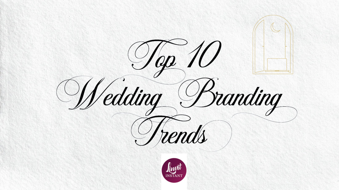 "Minimalist wedding blog header with the phrase 'Top Wedding Branding Trends' in stylish script font