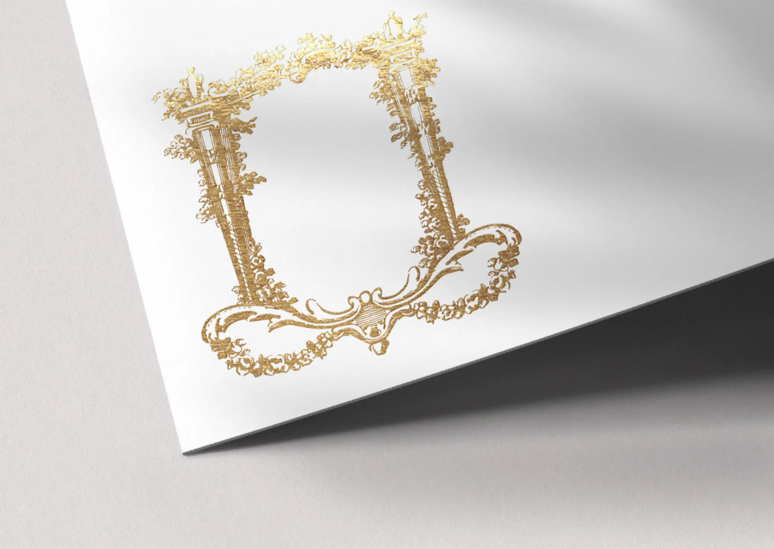 Elegant rococo arch wedding logo SVG for foil stamping, emboss, and letterpress. Perfect fine art crest design for luxury invitations.