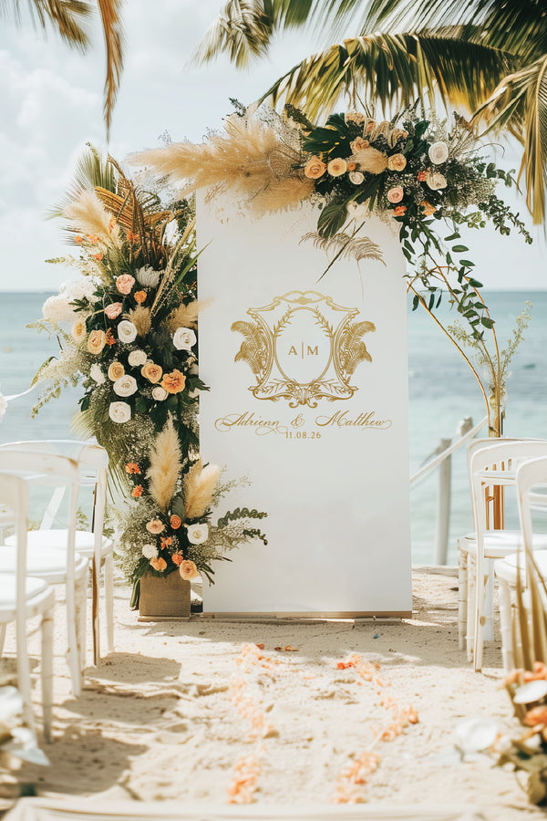 wedding monogram design, mini bottle mockup showing the logo applied to wedding favors