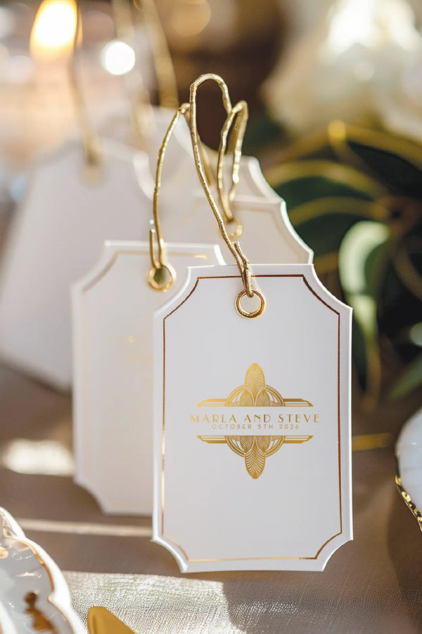 wedding monogram design, gift tag mockup demonstrating how the monogram appears on favor packaging and keepsakes