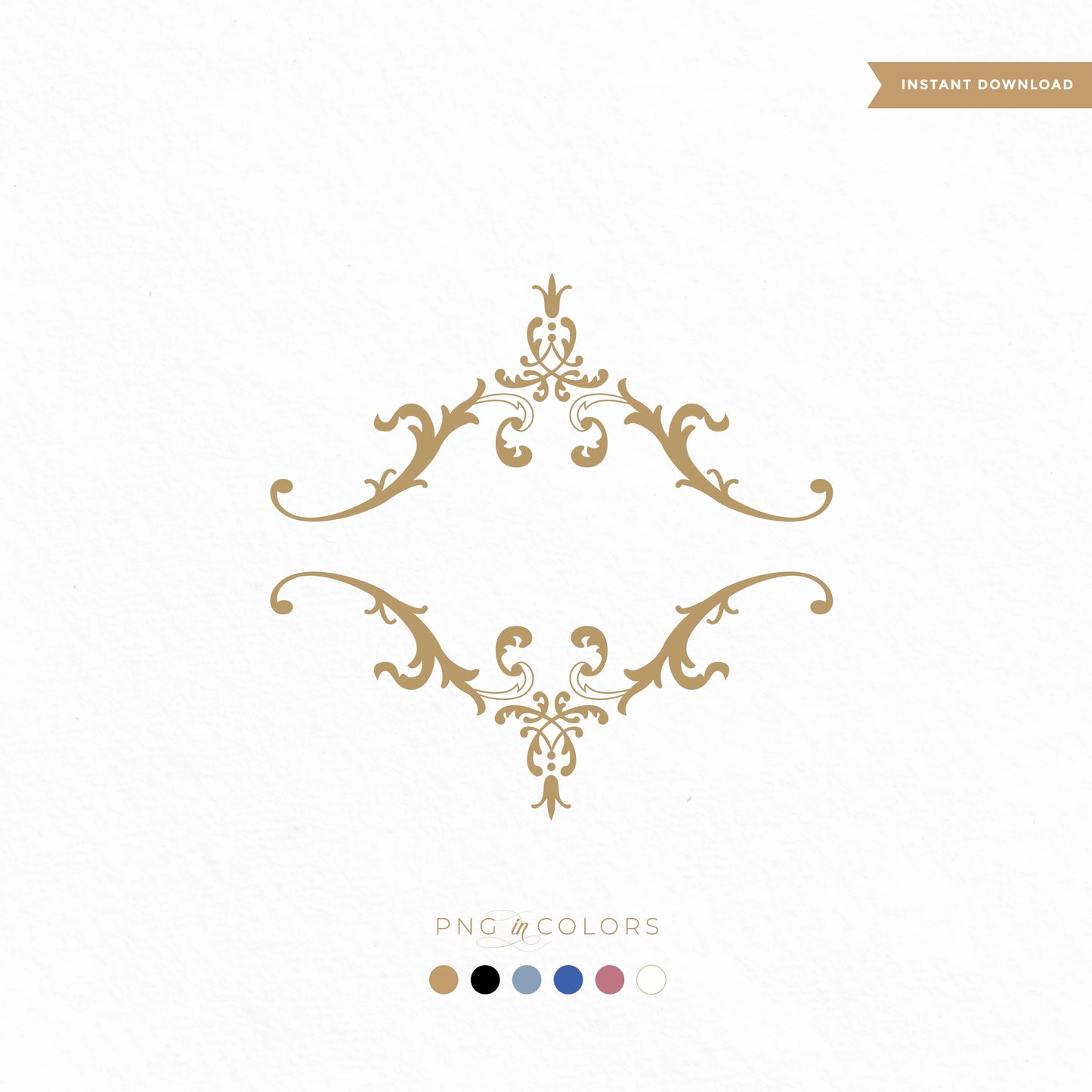 Ornate gold monogram crest in classic symmetrical layout — downloadable PNG wedding logo in 6 designer colors, ideal for letterpress and foil invitations by LinvitInstant.