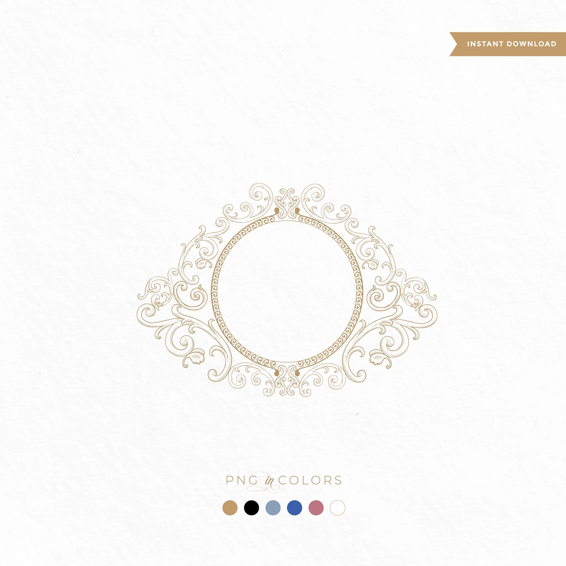 Ornate gold vintage wedding monogram crest template in PNG with color options – fine art wedding logo for luxury invitations and branding by LinvitInstant