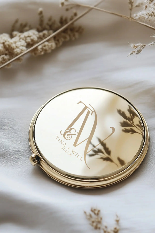 wedding monogram design, mirror mockup showing minimalist couple initials displayed on the surface
