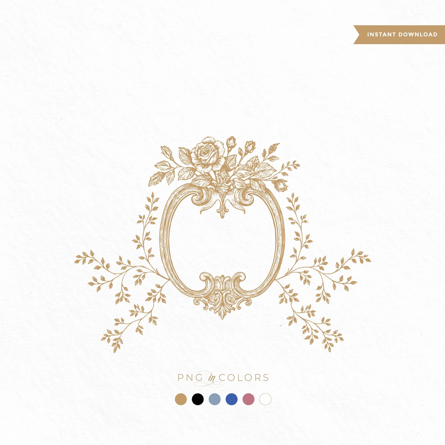 Editable vintage floral crest wedding logo with roses | instant download PNG SVG in 6 colors | romantic wedding emblem