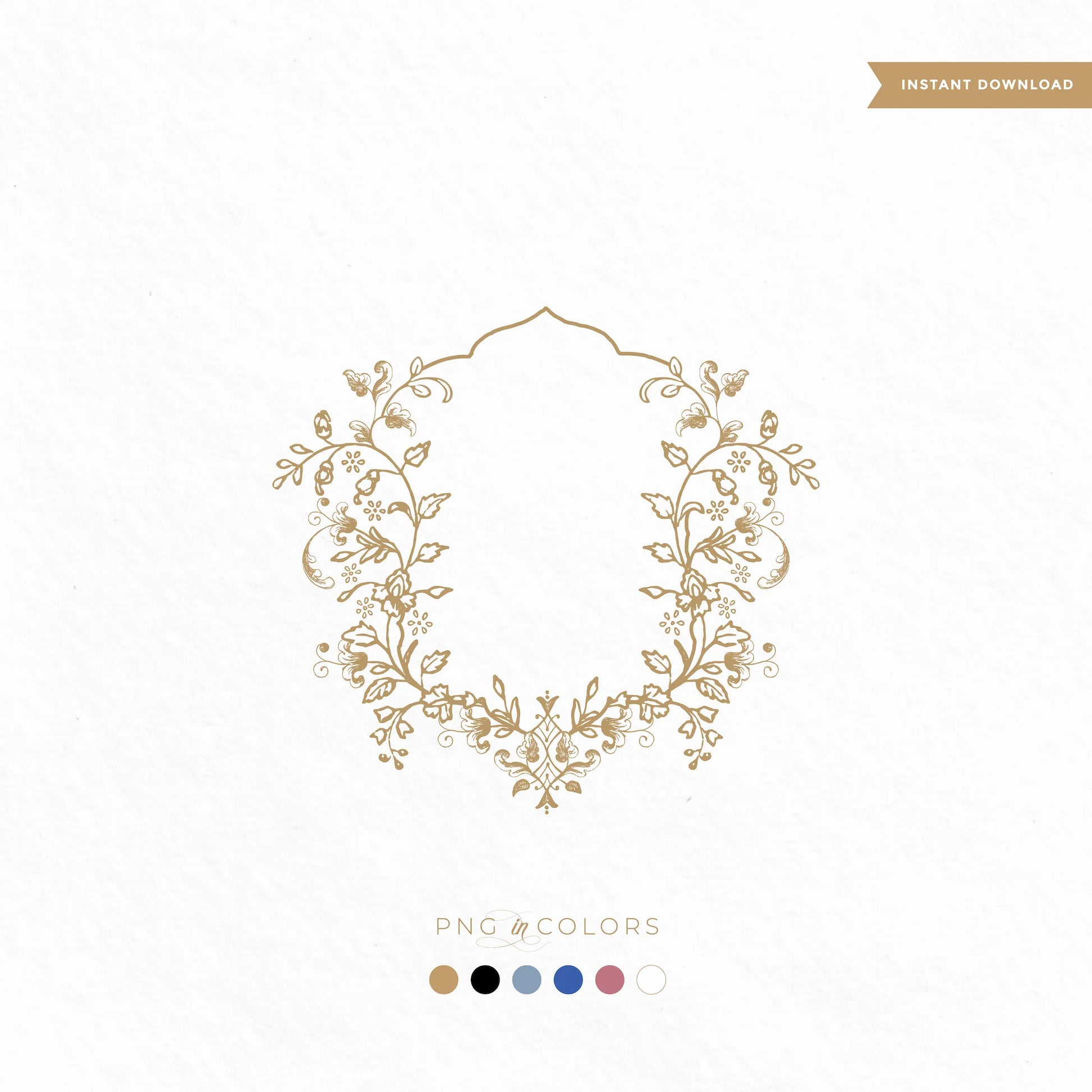 Vintage floral wedding crest with elegant botanical frame — editable wedding monogram logo PNG and SVG in gold, rose, blue, black, ivory by linvitinstant

