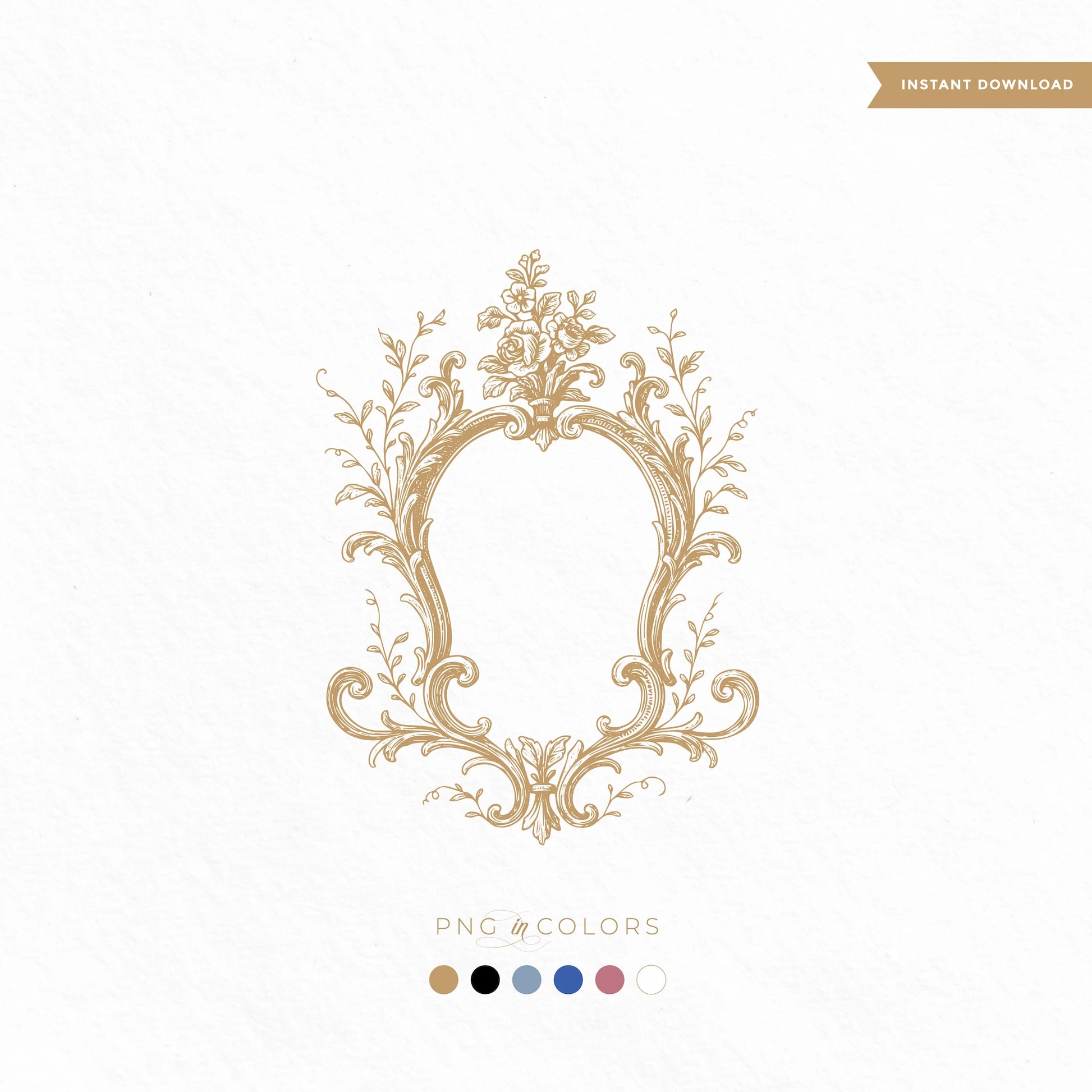 Romantic hand drawn wedding monogram with floral scroll crest | digital download in 6 colors | editable vector PNG SVG


