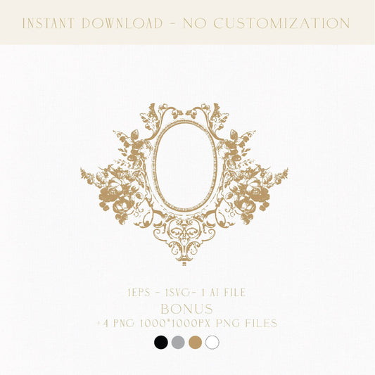 Vintage Wedding Crest | Gold Floral Monogram & Antique Crest | Digital Wedding Monogram - LinvitInstant