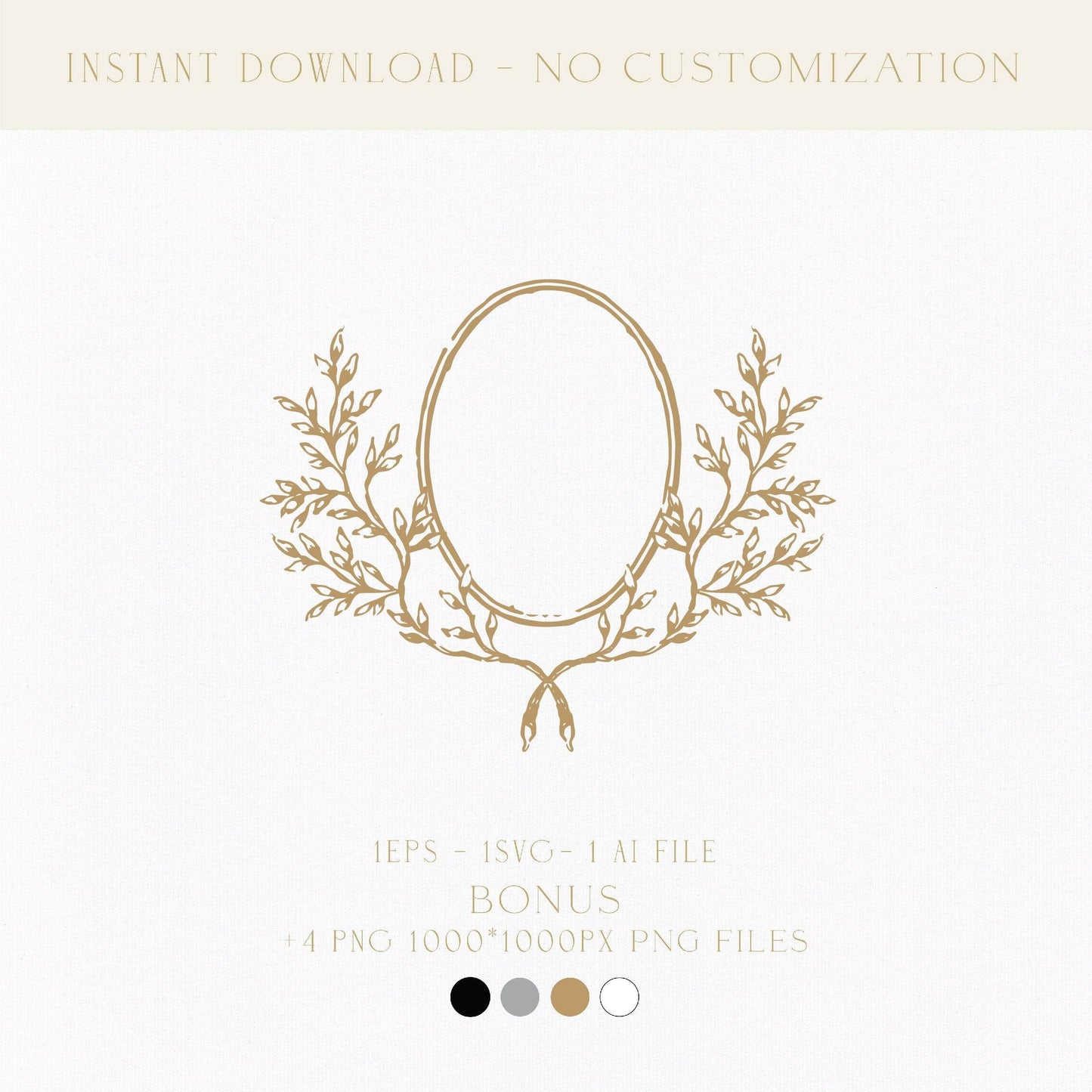 Minimalist Gold Floral Wedding Logo | Olive Leaves Monogram Emblem for Napkins, Web, and More – SVG & PNG Digital Download - LinvitInstant