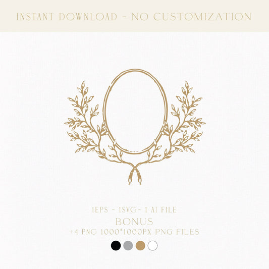 Minimalist Gold Floral Wedding Logo | Olive Leaves Monogram Emblem for Napkins, Web, and More – SVG & PNG Digital Download - LinvitInstant