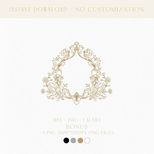 Floral Crest Wedding Logo | Elegant Wreath Monogram for Napkins, Invitations Suite and Wedding Decor - LinvitInstant