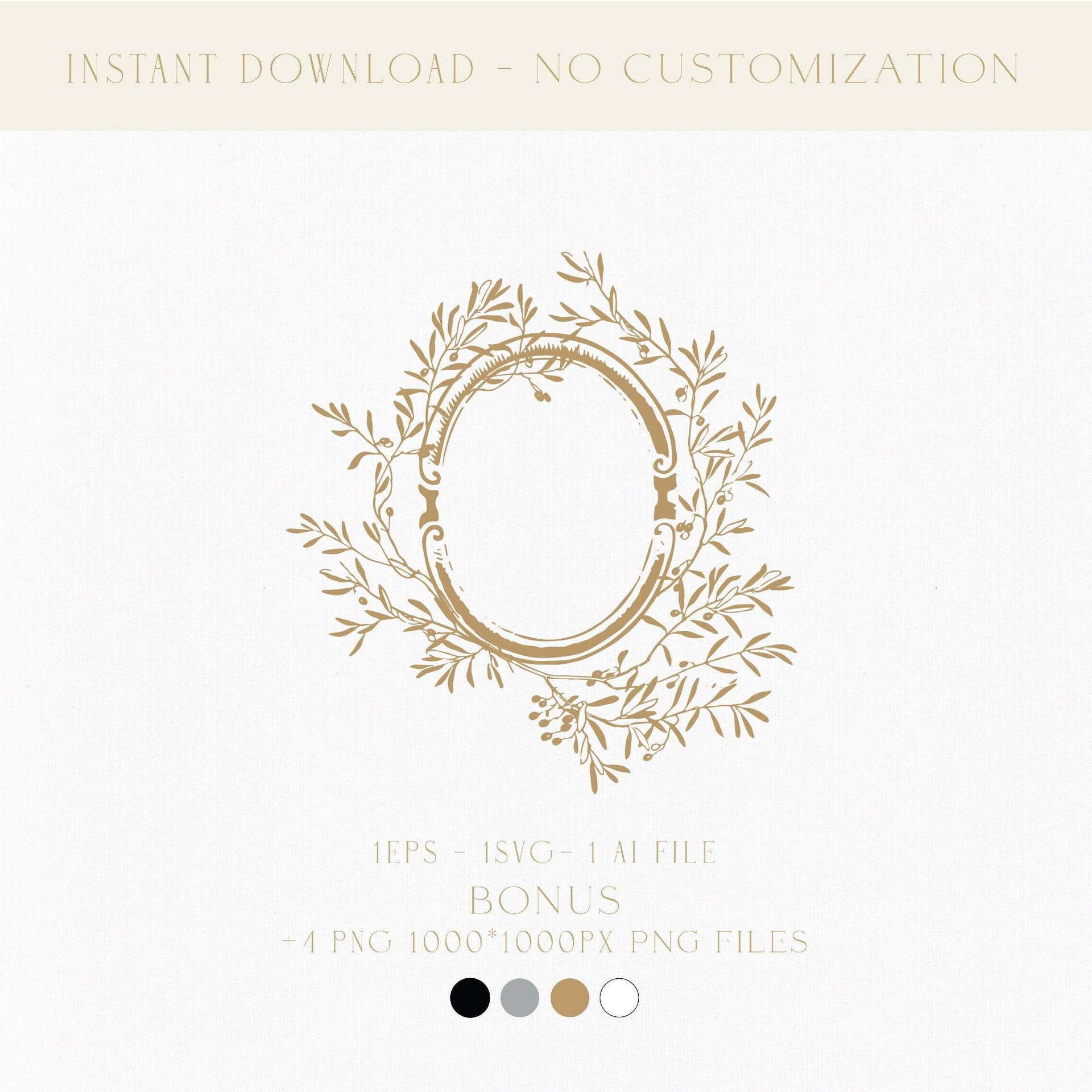 Escudo de boda vintage con ramas de olivo en SVG | Descarga digital –  LinvitInstant, image size:1920x1920
