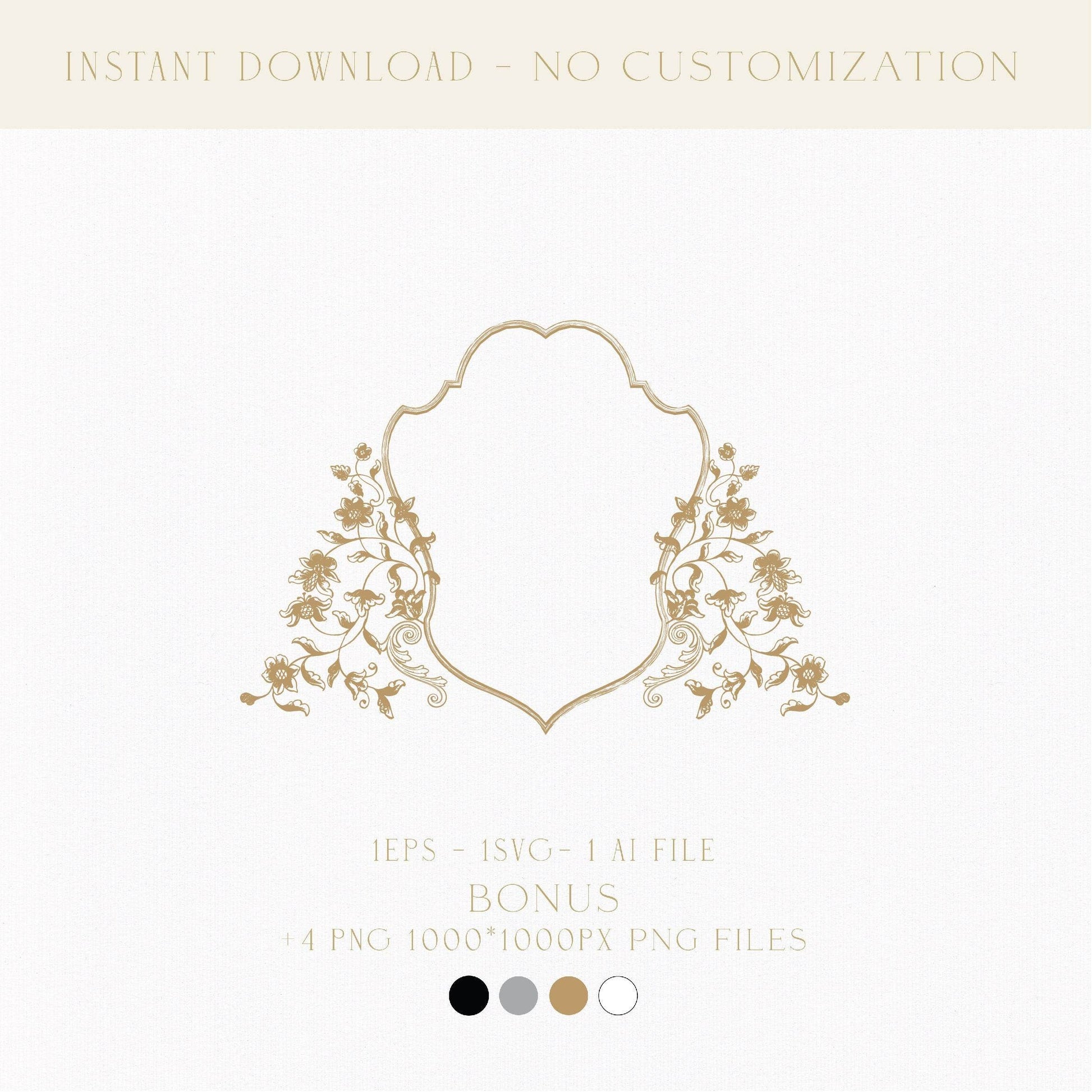 Victorian Crest Wedding Logo | Minimalist Gold Floral Monogram Emblem | Wedding Logo Design SVG - LinvitInstant