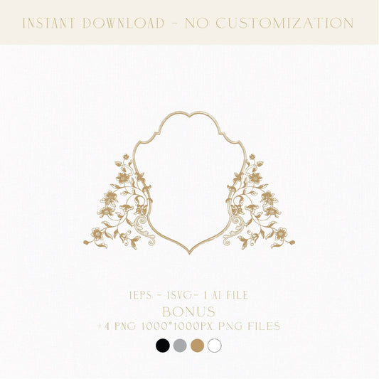 Victorian Crest Wedding Logo | Minimalist Gold Floral Monogram Emblem | Wedding Logo Design SVG - LinvitInstant