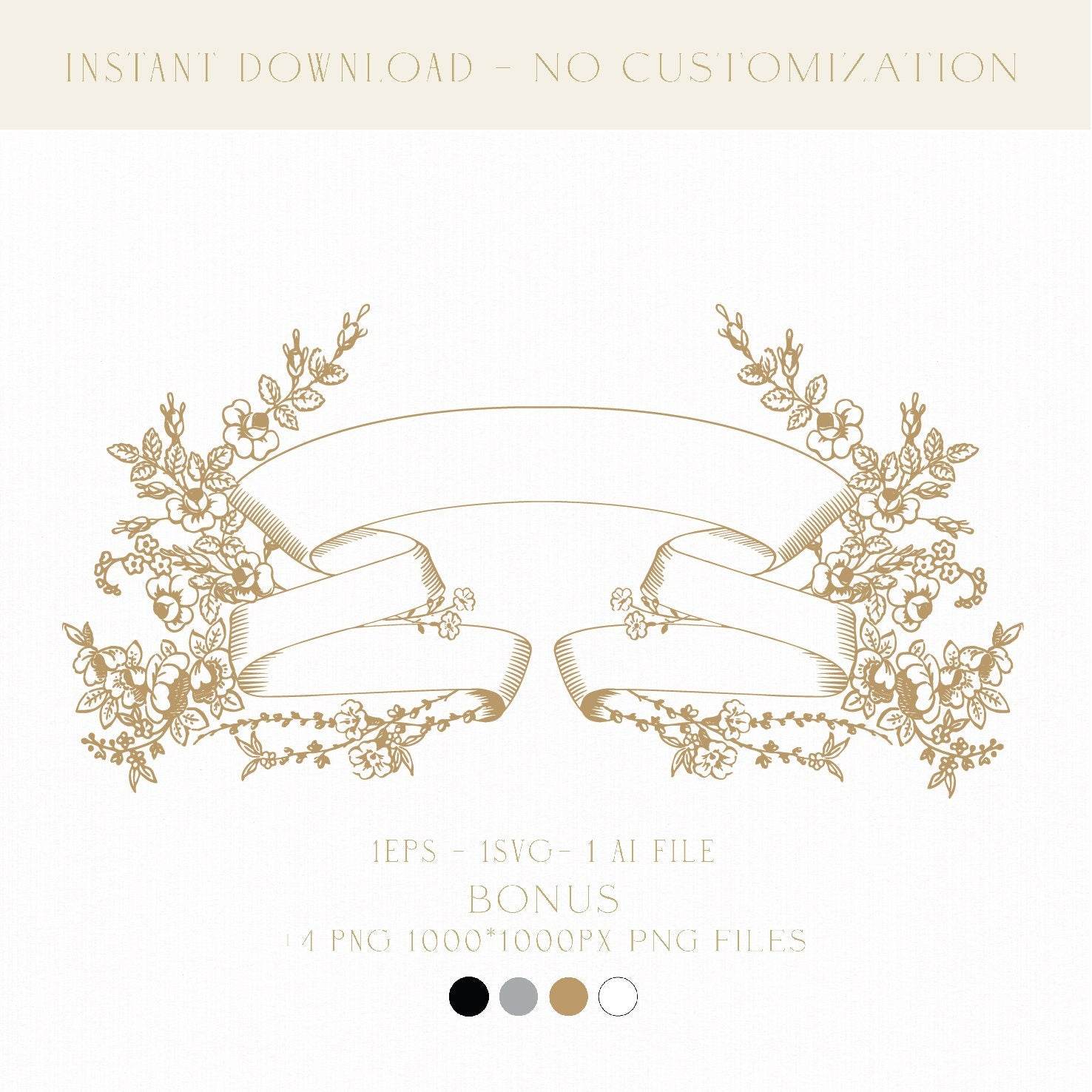 Floral Vintage Wedding Logo Design - Elegant Monogram Frame with Ribbons - LinvitInstant