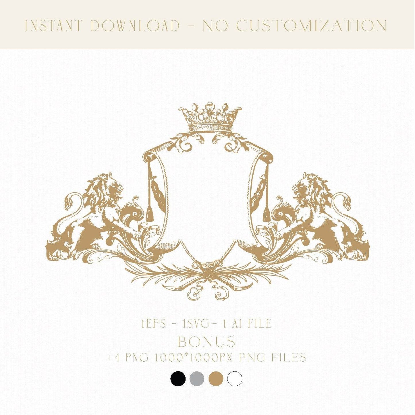 Antiqued Heraldry Monogram Crest Digital Download | Coat of Arms with Lions, Family Crest & Customizable Wedding Crest for Invitations - LinvitInstant