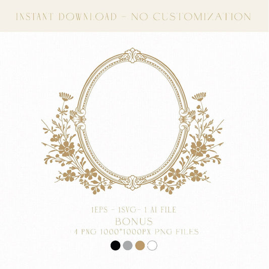 Wedding Monogram Digital Download | Floral Frame, Botanical Crest, DIY Wedding Crest Vector Clipart for Cricut & Invitations - LinvitInstant