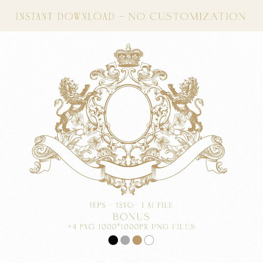 Vintage Heraldry Wedding Crest | Family Crest & Coat of Arms SVG for Unique Invitations | Digital Download - LinvitInstant