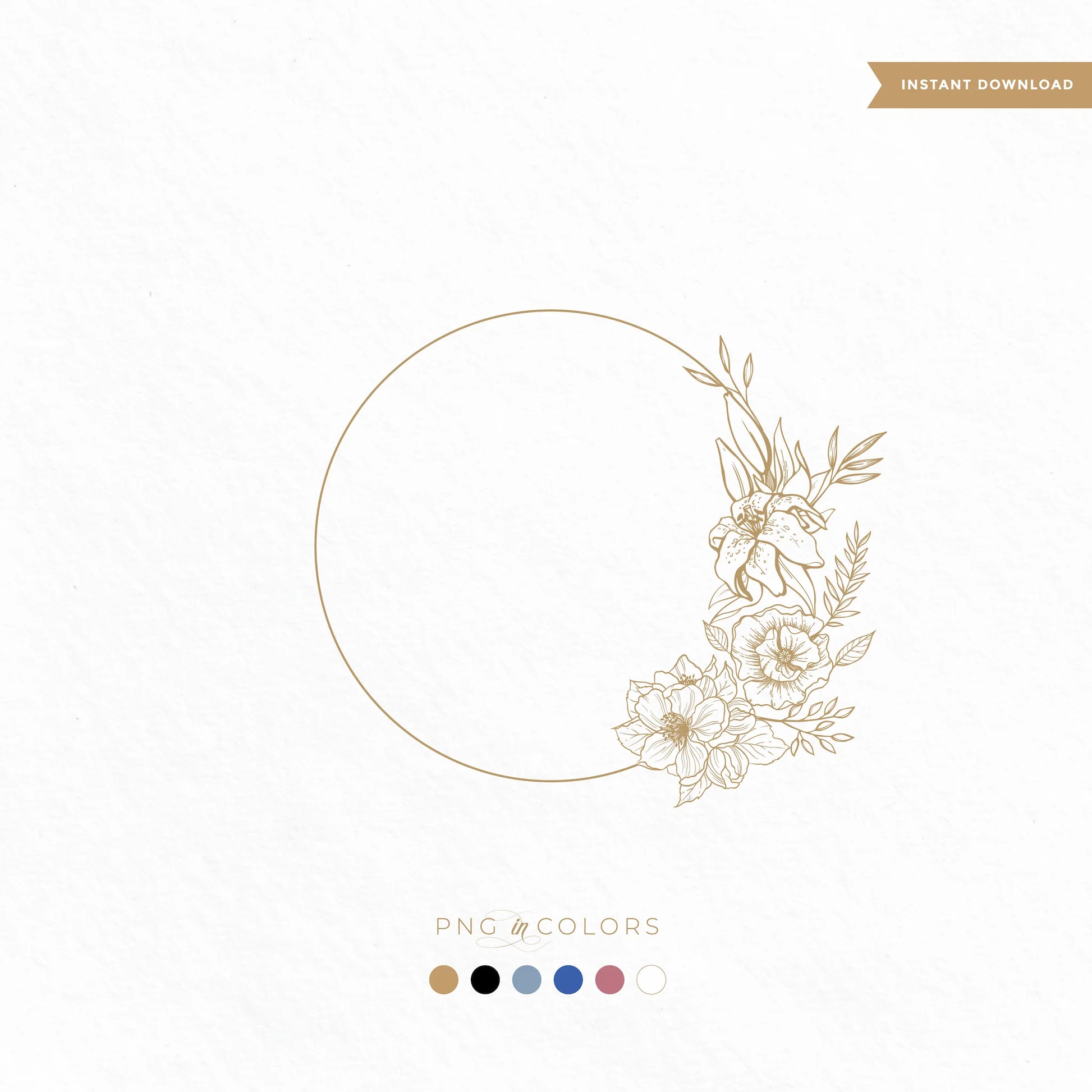 Editable floral circle wedding logo in line art style – minimalist monogram crest SVG and PNG in multiple colors by LinvitInstant for elegant branding