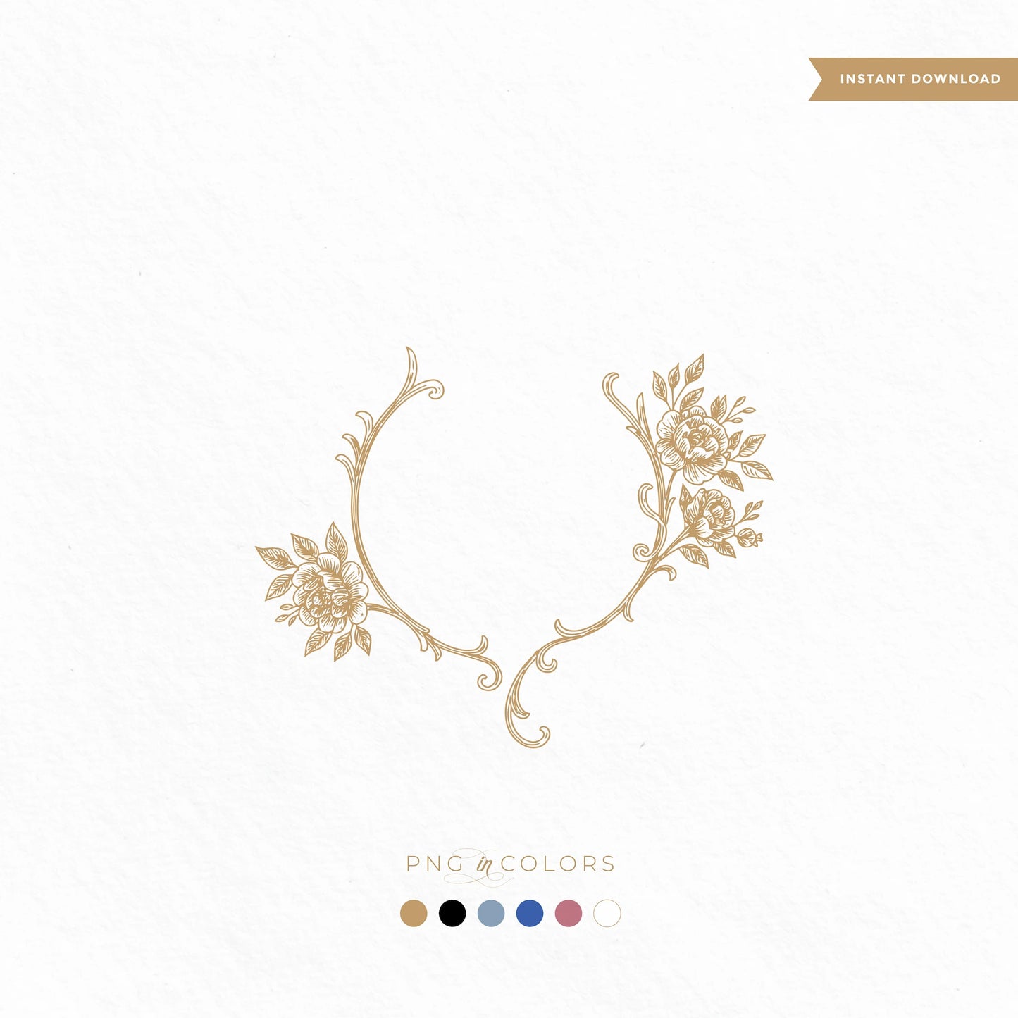 Chic modern floral wedding crest SVG with delicate flower bouquet and curved botanical branches – perfect for luxury fine art stationery