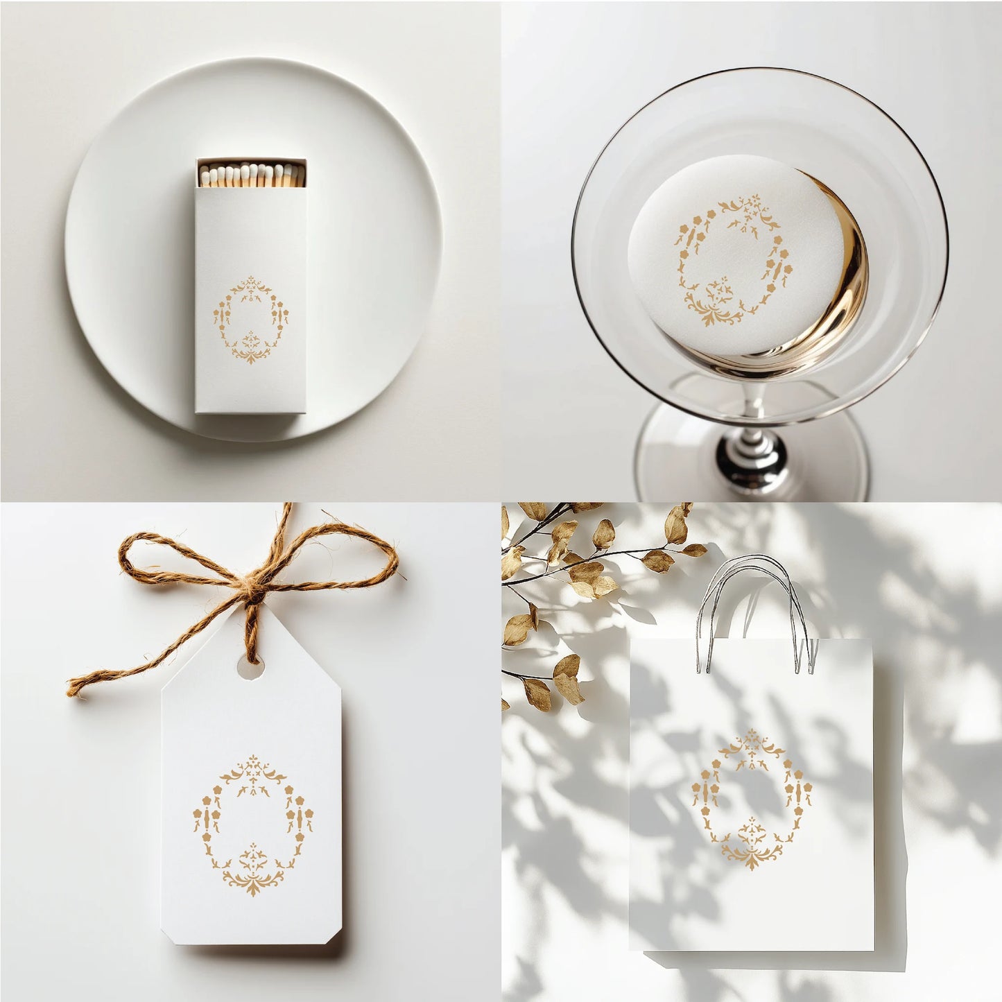 Collection of gold wedding logo designs on white backgrounds