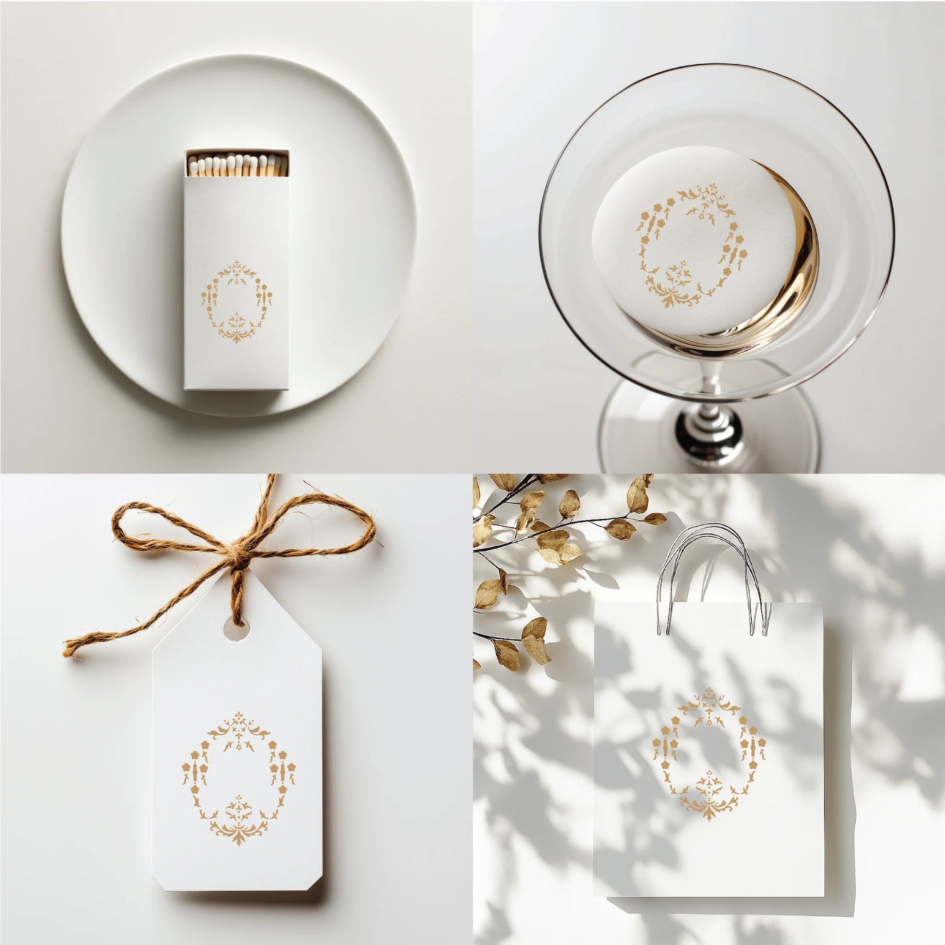 Collection of gold wedding logo designs on white backgrounds