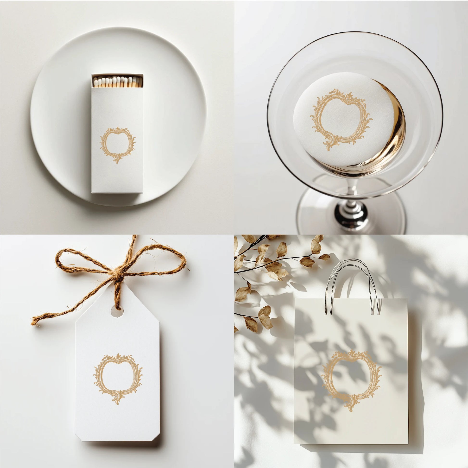 Editable wedding crest logo on matches, cocktail topper, favor tag, and gift bag | classic wedding logo digital file