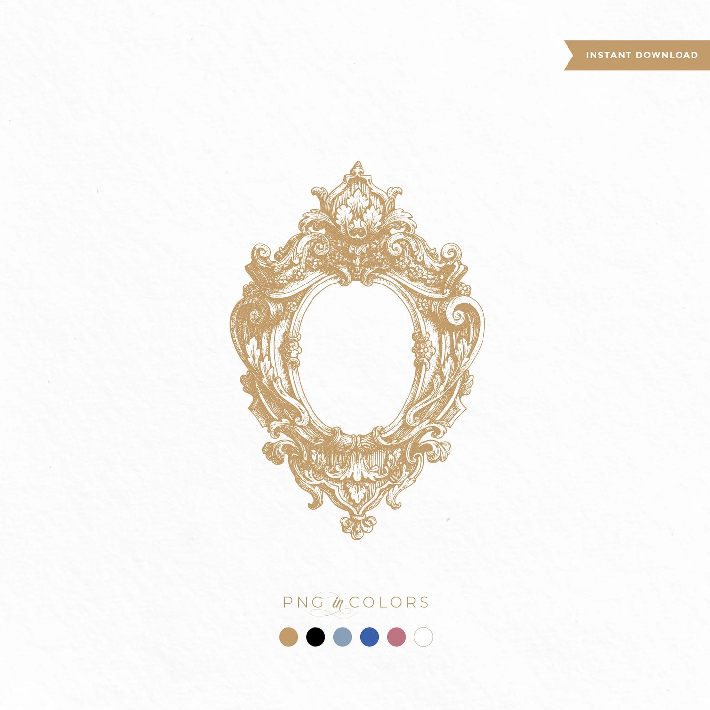 Hand-drawn Rococo crest logo SVG with floral and scroll frame in gold – vintage luxury monogram design download