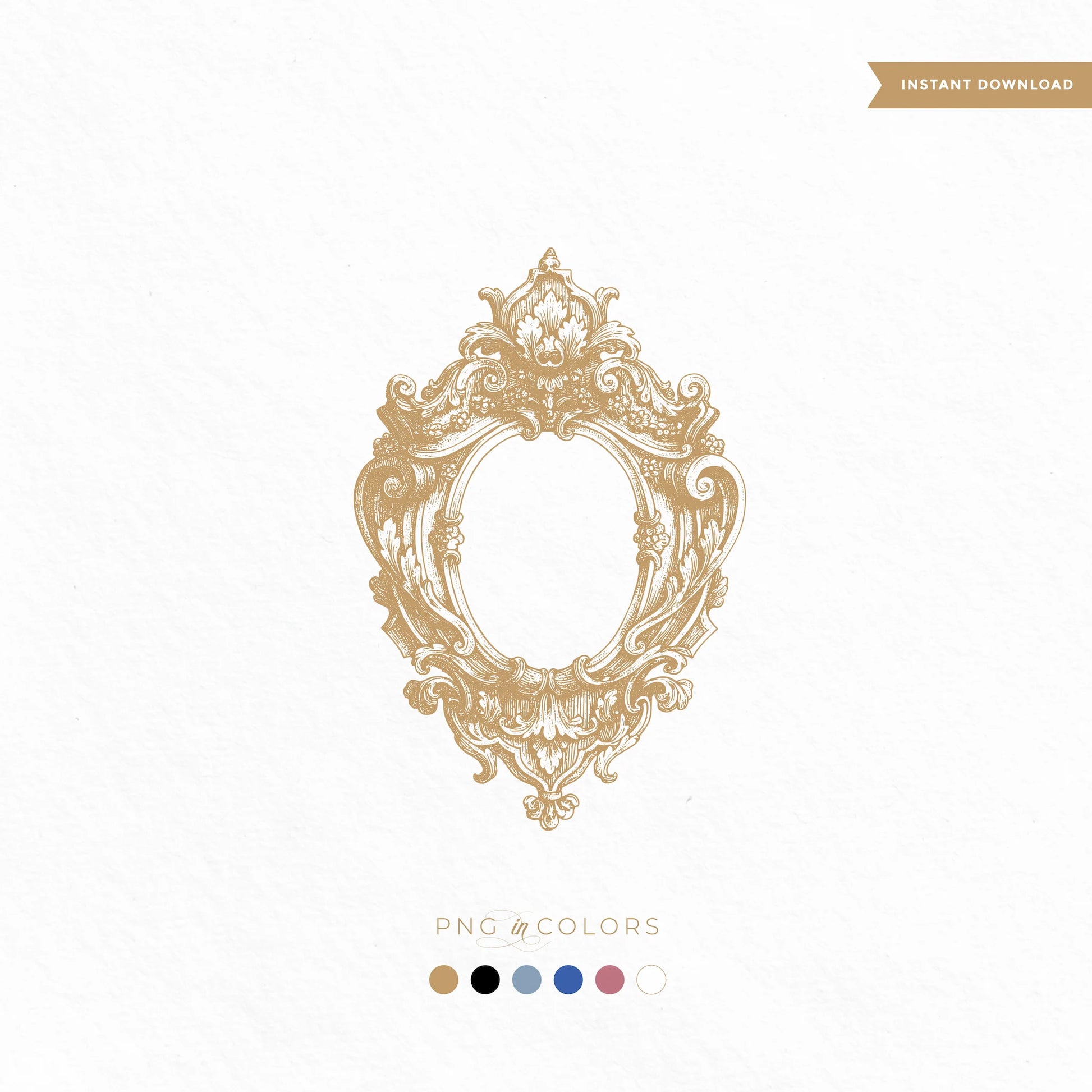 Hand-drawn Rococo crest logo SVG with floral and scroll frame in gold – vintage luxury monogram design download