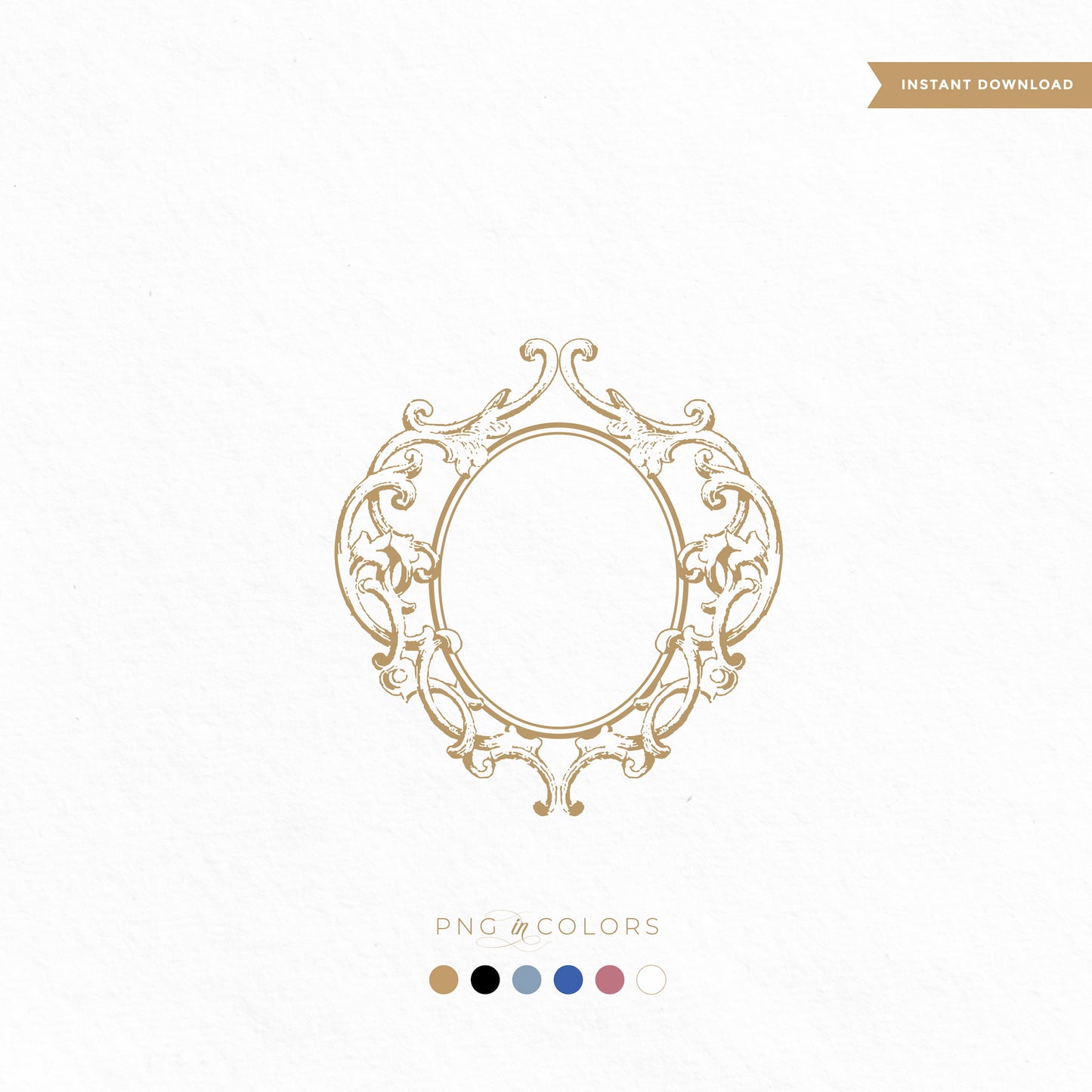 High-resolution fine art SVG of vintage gold wedding crest — ornate oval monogram design in multiple colors for custom invitations and wedding logos