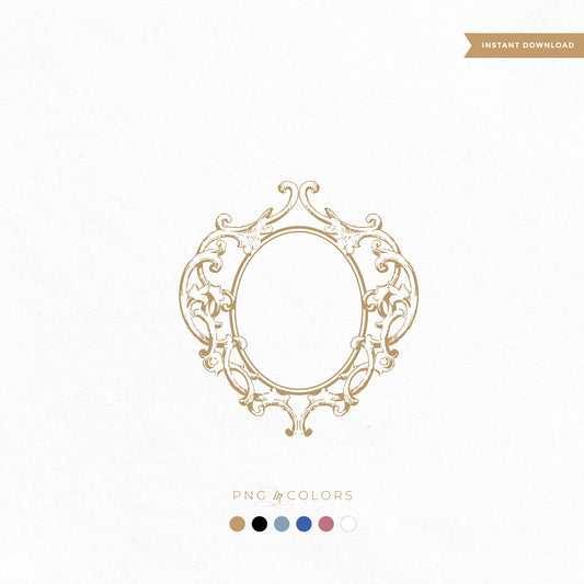 High-resolution fine art SVG of vintage gold wedding crest — ornate oval monogram design in multiple colors for custom invitations and wedding logos