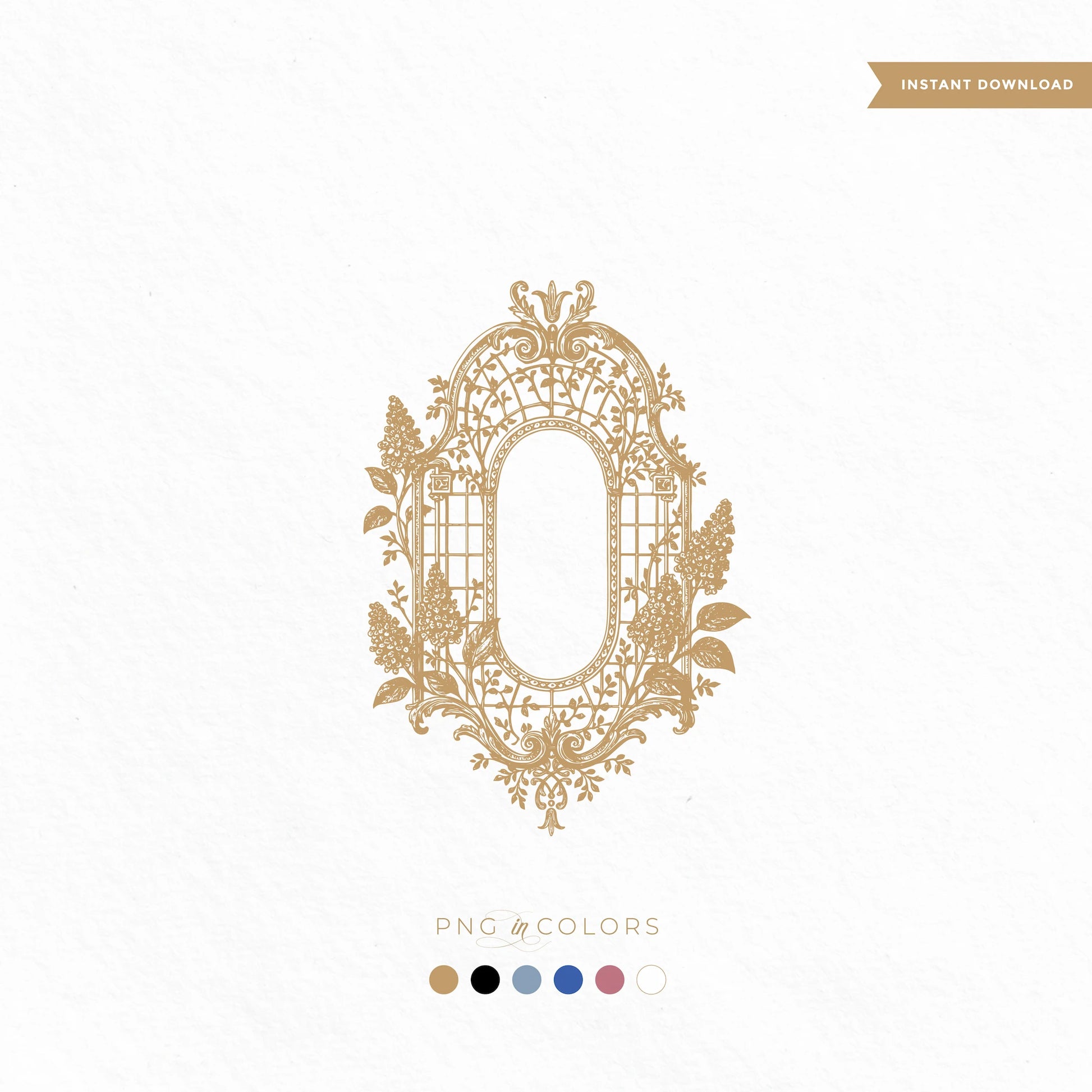 Vintage floral oval wedding crest SVG with lilacs and scrollwork – instant download monogram logo for fine art stationery
