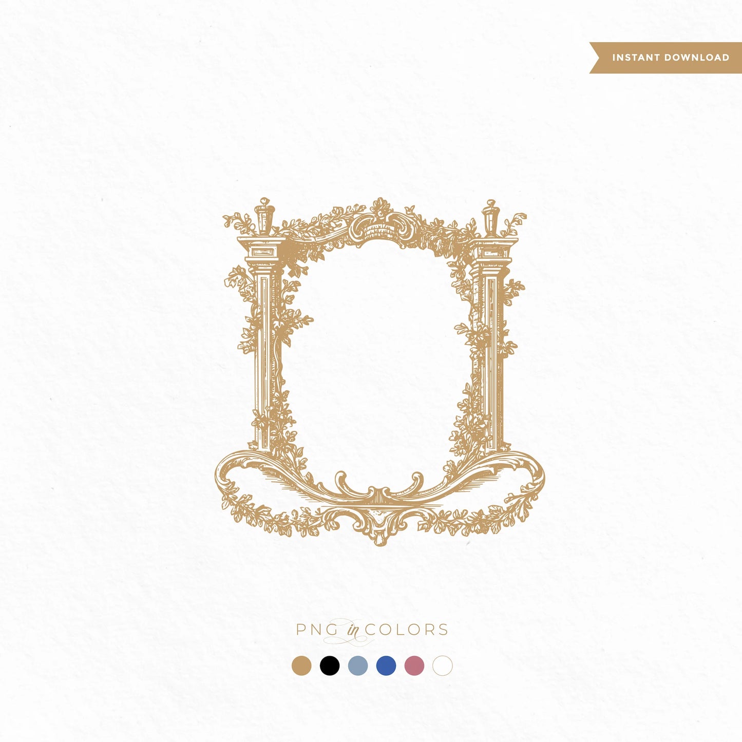 Fine Art Rococo wedding monogram crest SVG with ornate frame and baroque floral scrolls in gold – ideal for luxury wedding branding