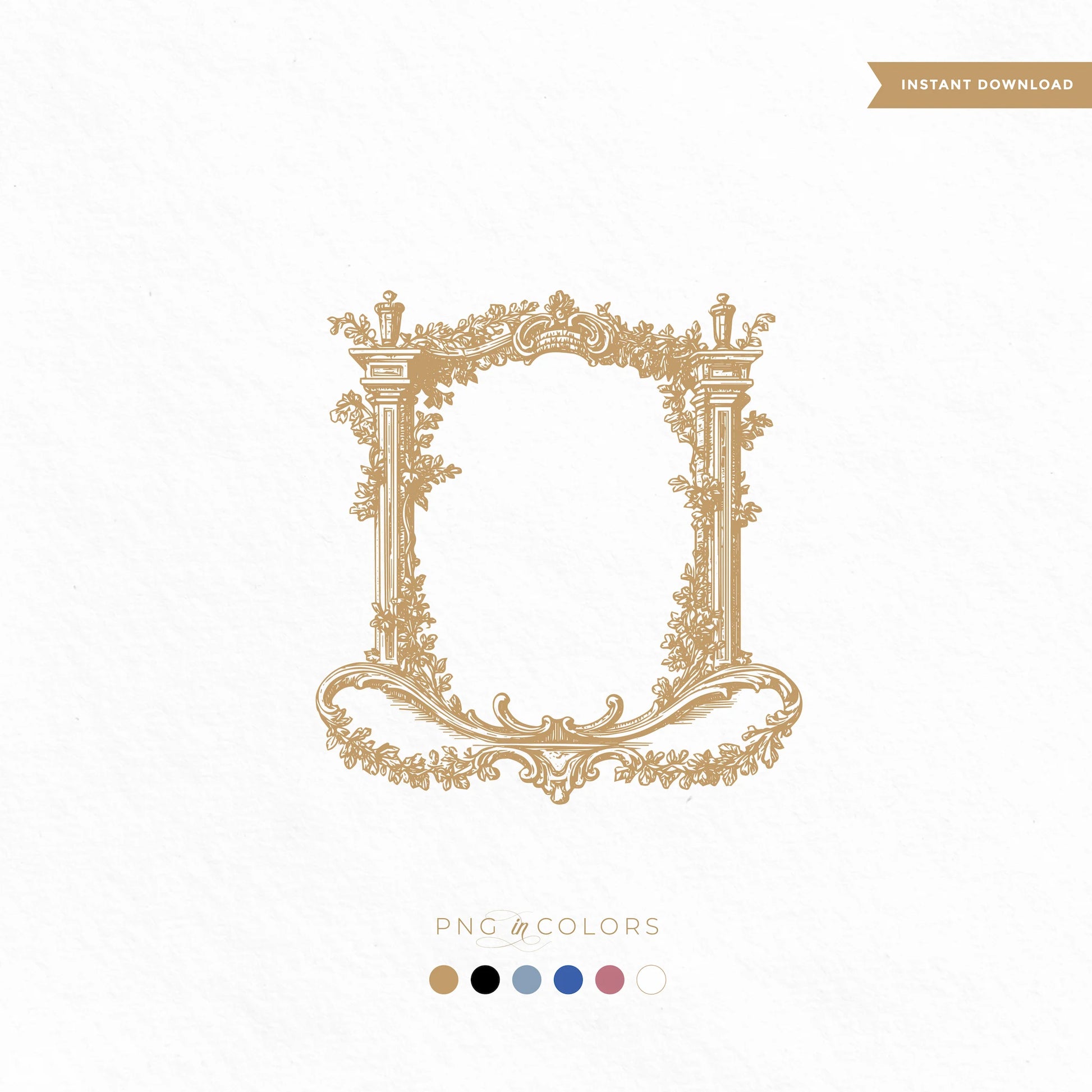 Fine Art Rococo wedding monogram crest SVG with ornate frame and baroque floral scrolls in gold – ideal for luxury wedding branding