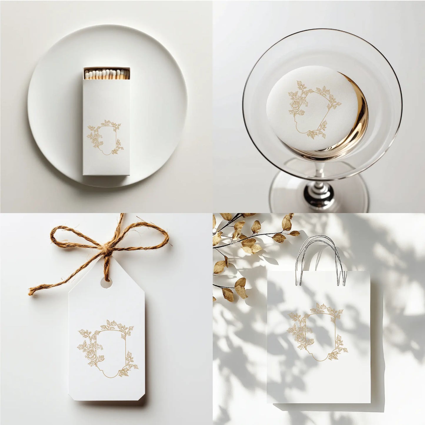 Floral wedding monogram crest with rose details on fine art handmade stationery, candle favors, and event packaging – linvitinstant