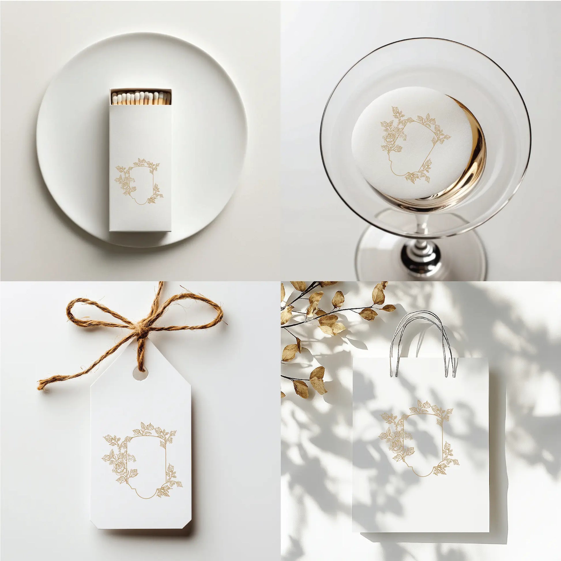 Floral wedding monogram crest with rose details on fine art handmade stationery, candle favors, and event packaging – linvitinstant