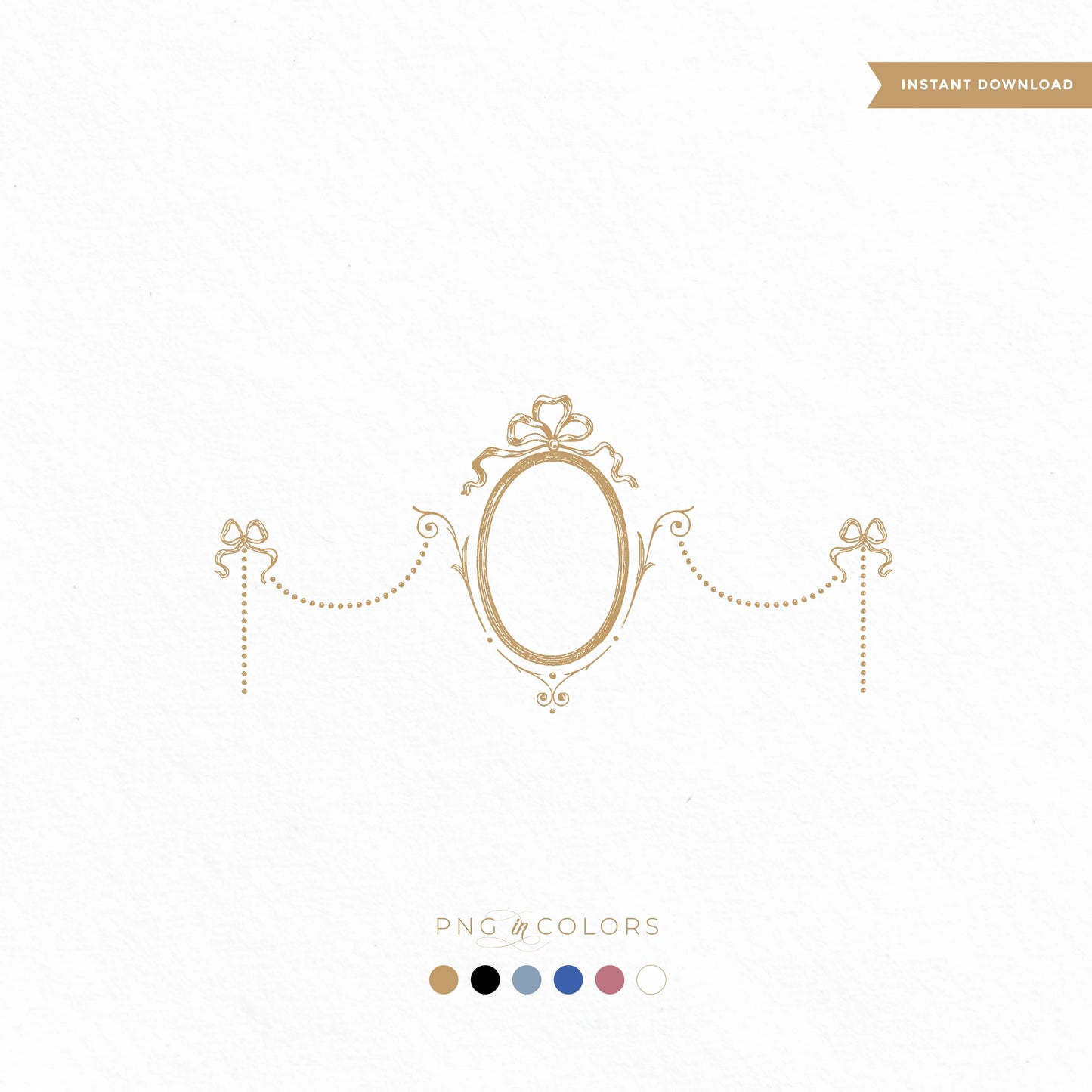 Vintage-inspired oval wedding monogram logo SVG with pearl garlands and bow ribbons – high-resolution frame for invitations, signage, and romantic event branding.