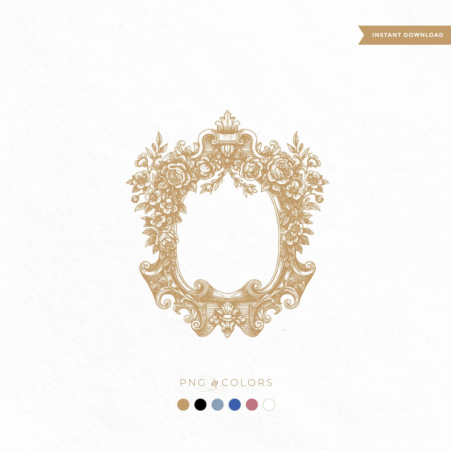 Hand drawn floral crest logo for weddings | vintage wedding emblem SVG in gold, rose, black, white, blue PNG colors