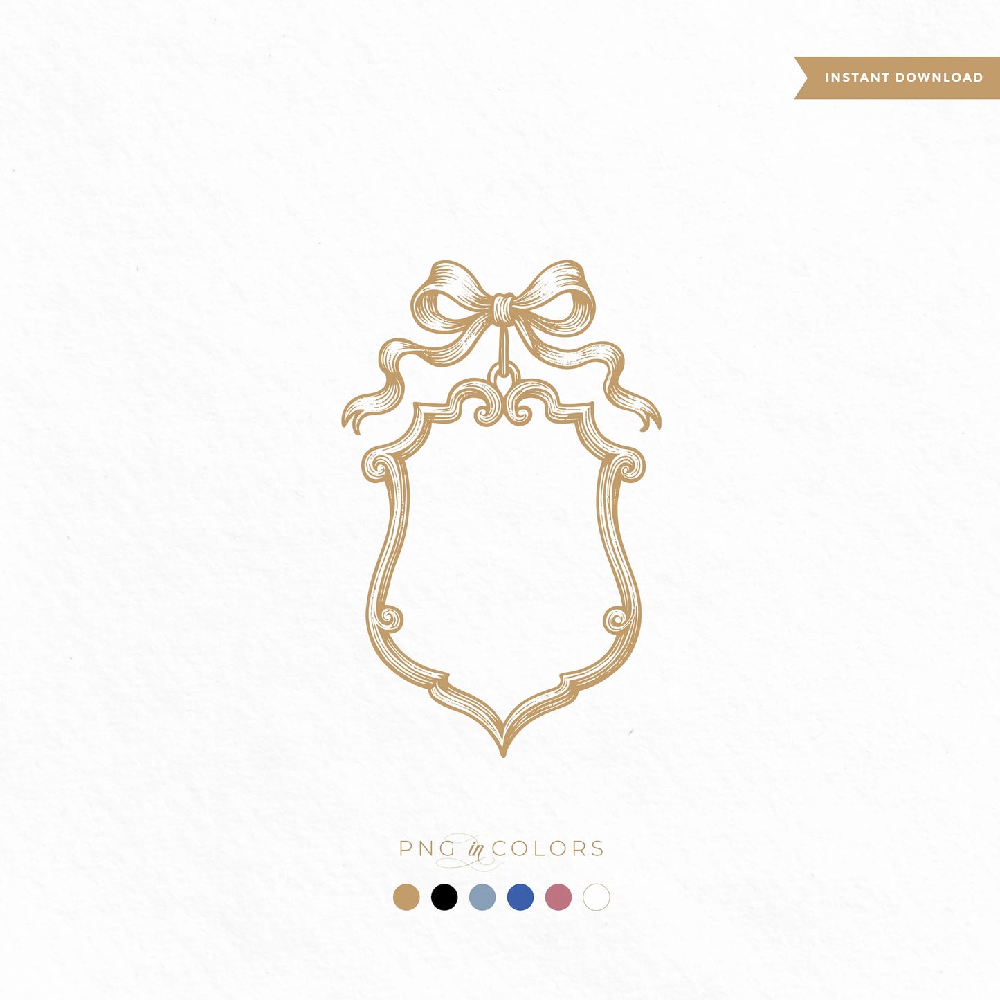 Gold foil wedding monogram crest with bow | customizable SVG PNG download | vintage wedding logo transparent background
