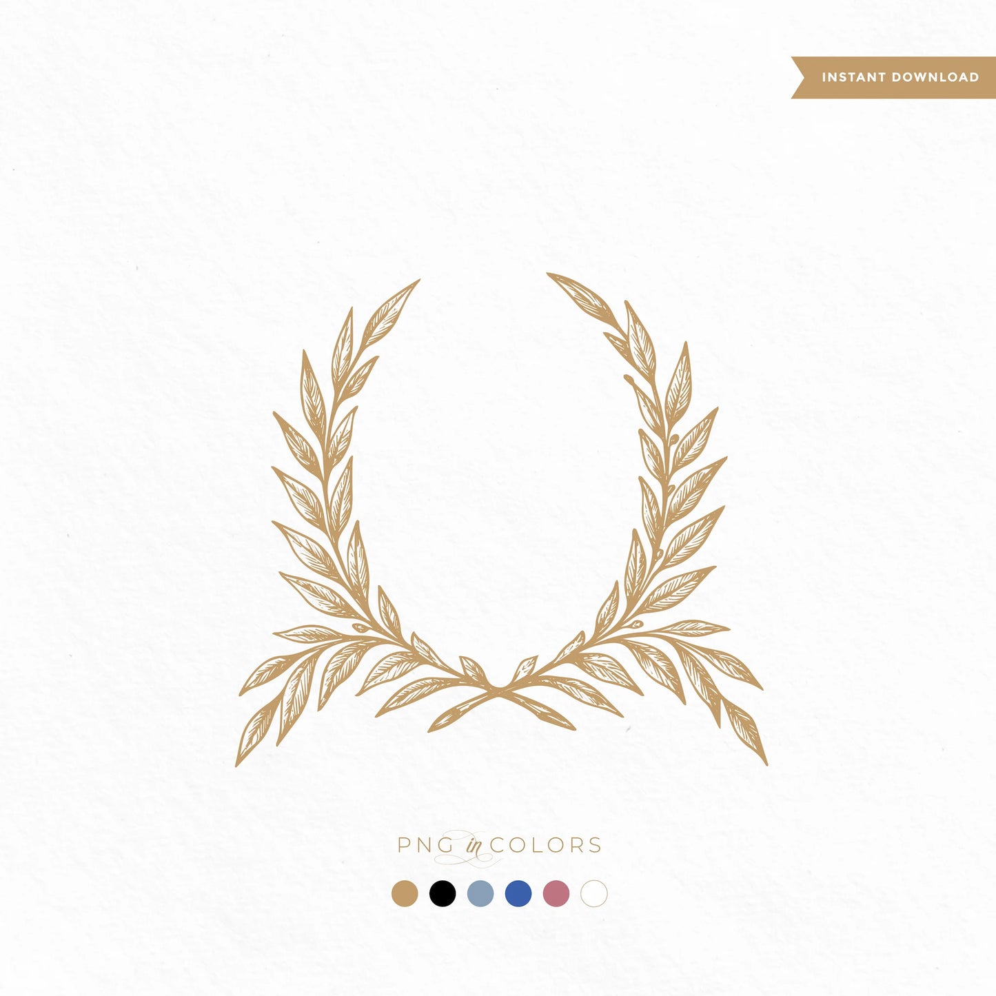 Minimalist gold laurel wreath crest in hand-drawn vintage style — shown in 6 elegant colors, ideal for wedding logos, gift tags, or holiday monogram designs
